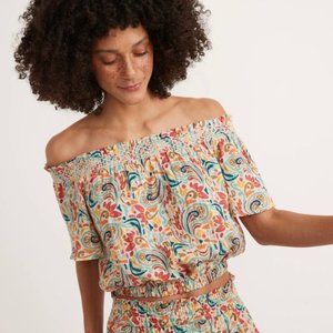NWT Marine Layer 100% Cotton Nora Smocked Top in Multi Paisley Sz XL